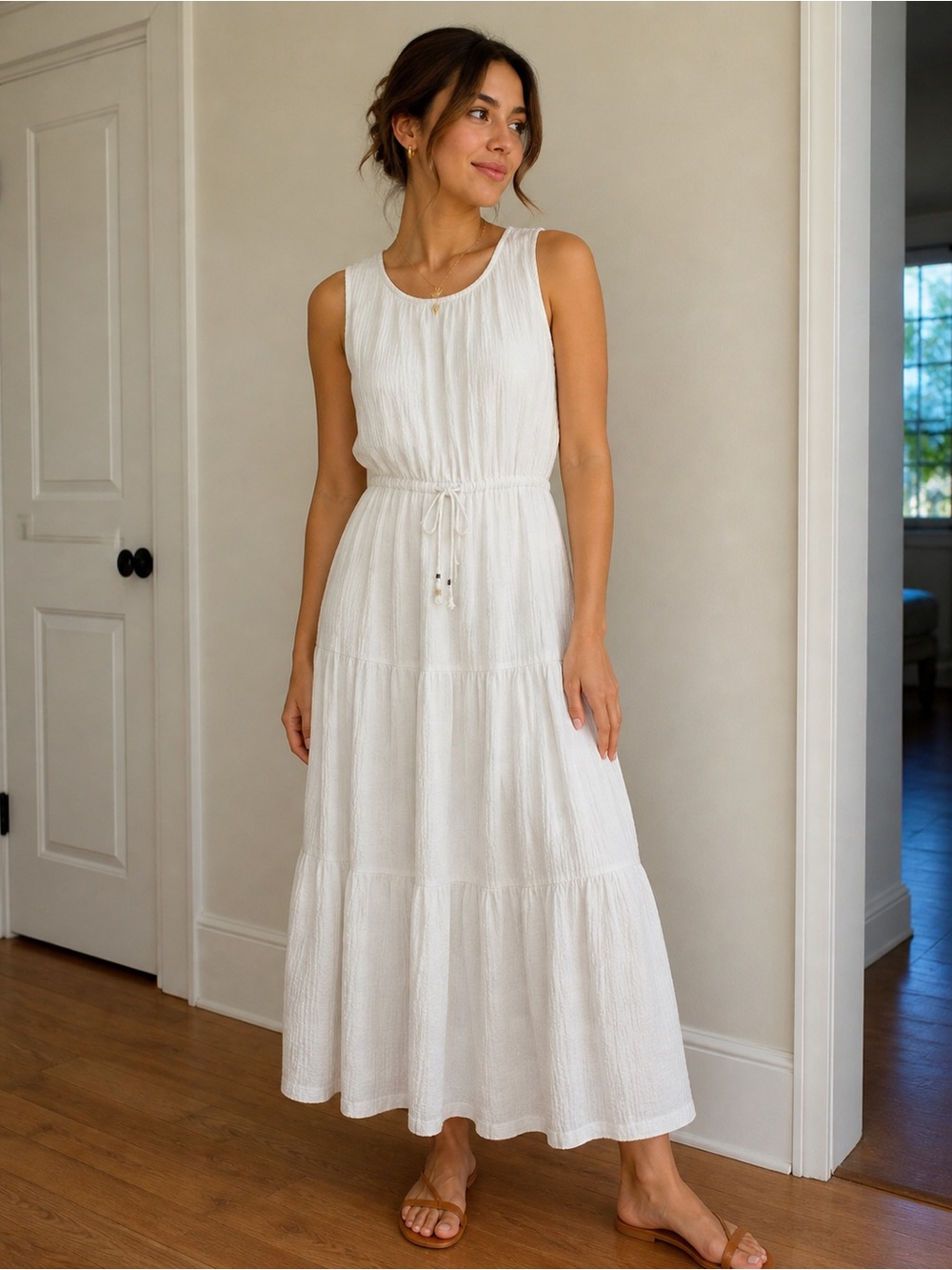 Calvin Klein White Tiered Ruffled Maxi Sundress